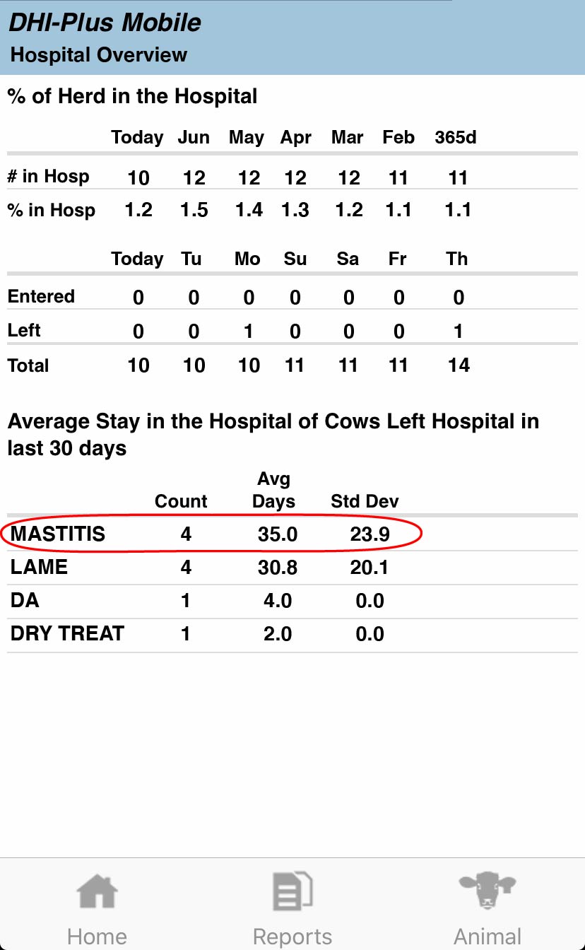 DHI-Plus Hospital Overview of Herd One